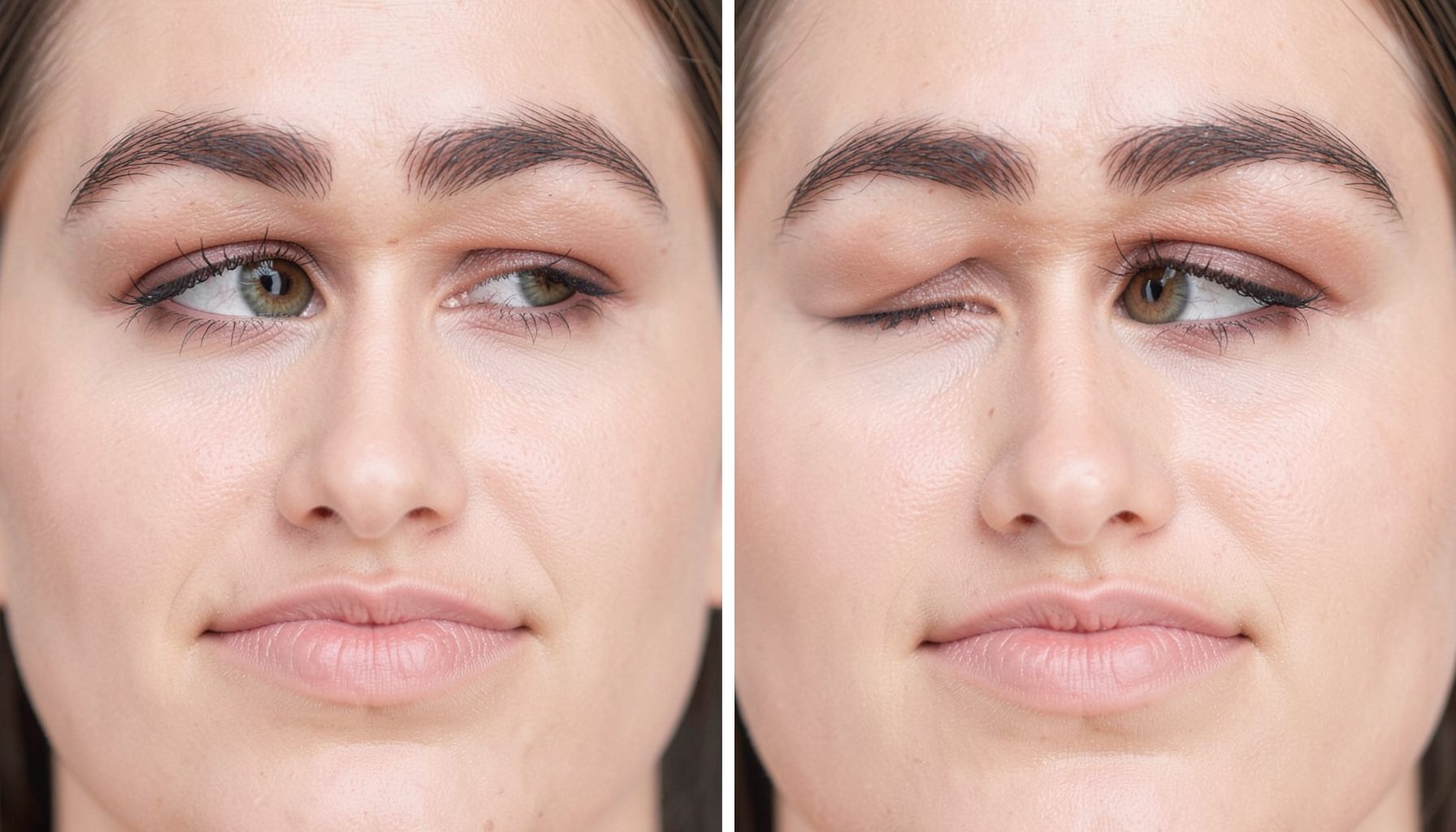 Split composition contrasting two eye shapes, one with a visible crease and one with a hooded lid, soft neutral lighting, educational and balanced mood